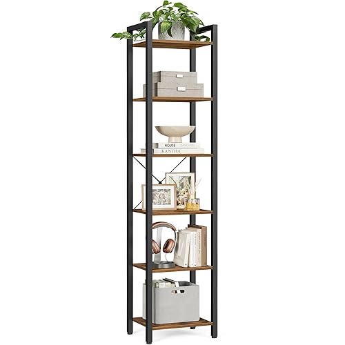 VASAGLE 6-Tier Bookshelf, Bookcase, Shelving Unit, for Office, Study, Living Room, Bedroom, 30 x 40 x 187.5 cm, Industrial, Rustic Brown and Ink Black LLS101B01
