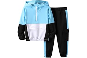 Azmxynol Boys Clothes Kids Little Boy Color Block Half Zip Hoodie & Jogger Pants Outfit Set,4-12 Years