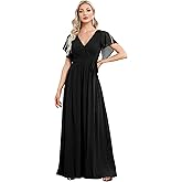 Ever-Pretty Women's Bridesmaid Dress V-Neck Ruffle Sleeves Ruched Bust Floor Length Chiffon Formal Dresses 0164A