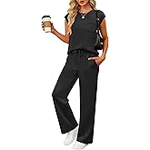 ANRABESS Two Piece Sets for Women 2026 Summer Travel Vacation Outfits Sleeveless Lounge Set Matching Wide Leg Pants Sweatsuit