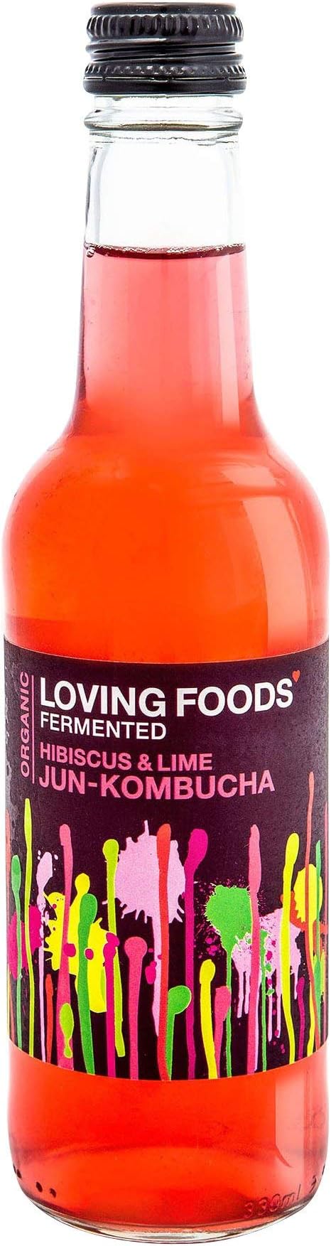 Loving Foods Award Winning *Organic & Made in the UK* Hibiscus & Lime Jun-Kombucha (330ml) Raw, Unpasteurised & Bursting with Beneficial Live Bacteria (1 x Bottle)EU Organic