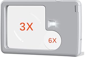 INAEPEAK Magnifying Glass with Light, 3X 6X Pocket Magnifying Glass for Reading/Work/Study, High Definition Lenses, Black Leather Case, LED Magnifier for People with Poor Eyesight or Elderly (Silver)