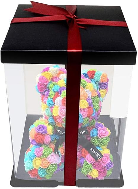 Amazon Co Jp 人工花ローズベア多色発泡プラスチックテディガールフレンドバレンタインデーのギフトの誕生日パーティーの装飾 カラフルな箱 ホーム キッチン
