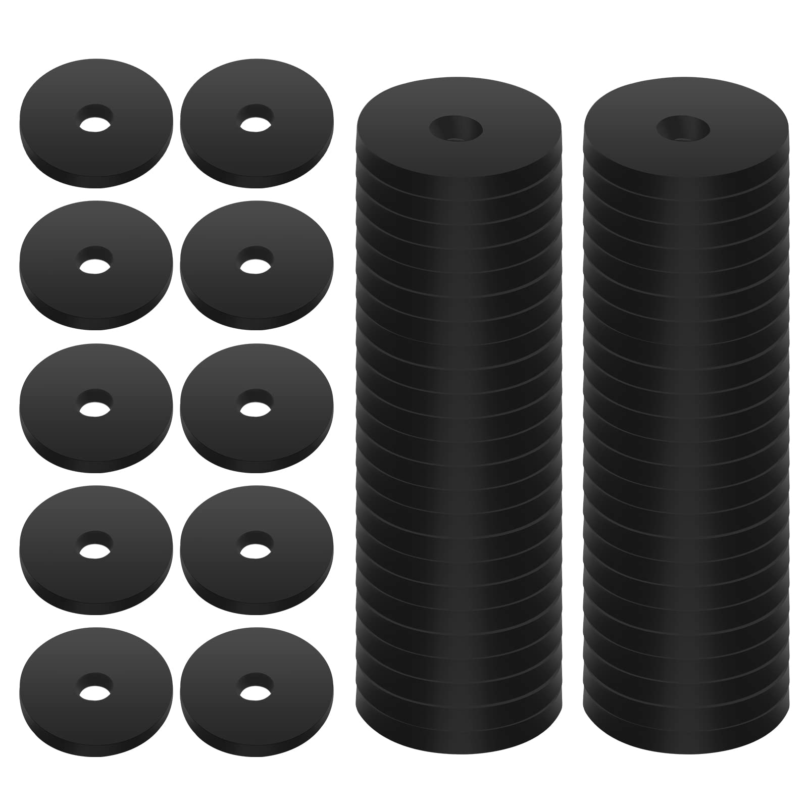 Prasacco 50 PCS Rubber Flat Washers, 1" OD x 1/4" ID x 1/8" Thickness, Heavy Duty, Abrasion Resistant, Black — image 1