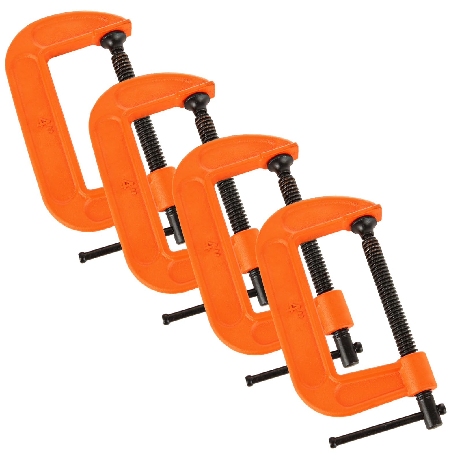 ASelected 4Pcs G Clamp 4Inch (100Mm) Heavy Duty Screw G-Clamps- Industrial Strength C Clamp Set for Woodworking Welding Building Automotive Repair 4-Inch Jaw Opening(Orange)