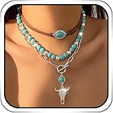 Jovono Boho Choker Necklace Silver Cowgirls Boot Pendant Necklaces Turquoise Western Necklace Chain for Women