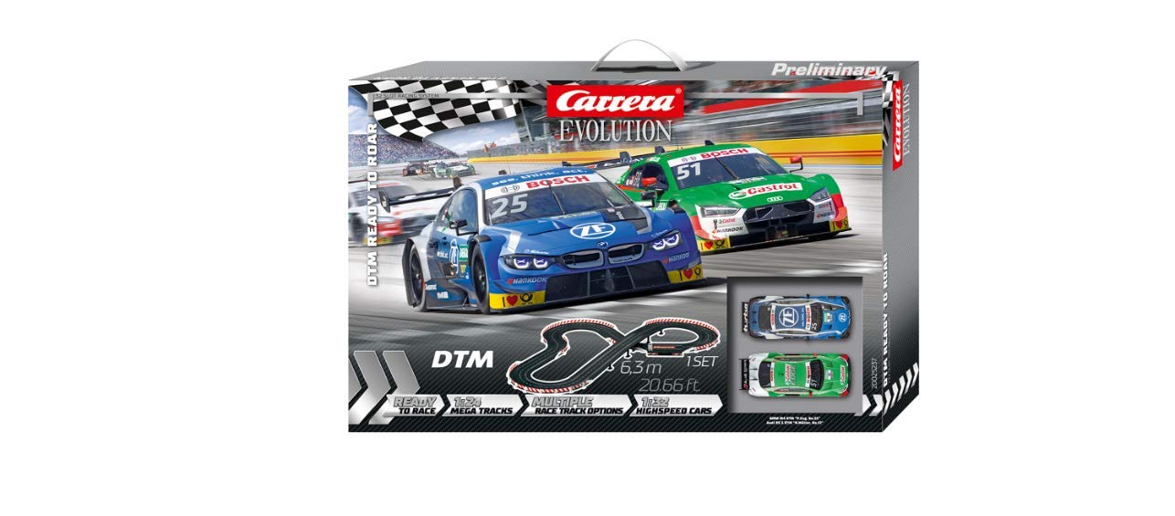 Carrera Evolution 20025237 DTM Ready to Roar Analog Electric 1: 32 Scale Slot Car Racing Track Set - Includes Two 1: 32 Scale Cars & Two Dual-Speed Controllers Ages 8+