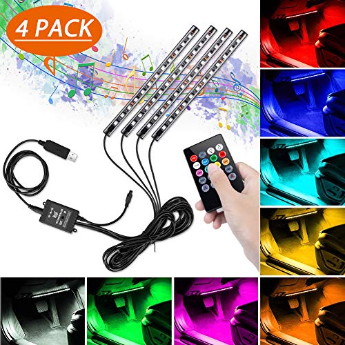 Car Lights Interior 48 Led Strip Lights For Cars With USB Plug And 8 Color RGB Remote Control And Music Sensor Under The Dash Lighting Kits Flexible Waterproof 4Pcs Neon Lights For Car By Winzwon