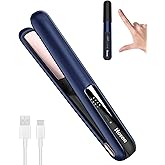 Hoson Cordless Hair Straightener,Portable Mini Flat Iron Travel for Bangs,Short Hair, Rechargeable Curling Iron and Curler 2 in 1,Blue,for Touch Ups