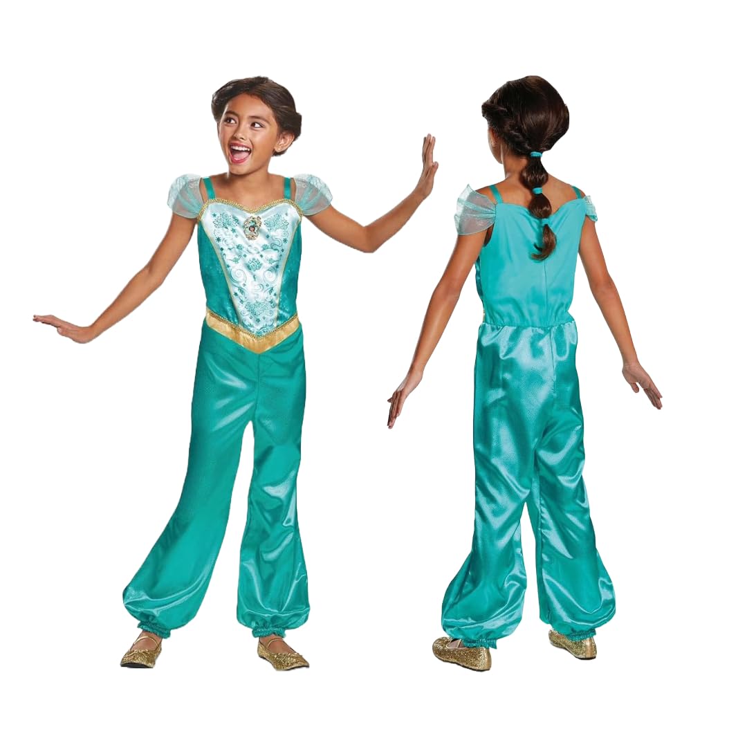 Disguise Disney Princess Classic Jasmine Costume for Girls, Official Disney Princess Product, Print Detailed Bodice and Satin Gold Belt with Character Broach, 3-4 years