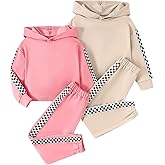 Jolyshlid 4 Pieces Girls Active Hoodies Long Sleeve Crop Hooded Top and Jogging Sweat Pants Set 4-12Y