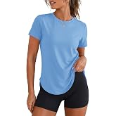 LOMON Workout Tops Women Short Sleeve Athletic Shirts UV Sun Protection Tee | UV Sun Protection SPF 50+ Quick Dry Curved Side-slit Hem Active Hiking Gym Rash Guard Wear