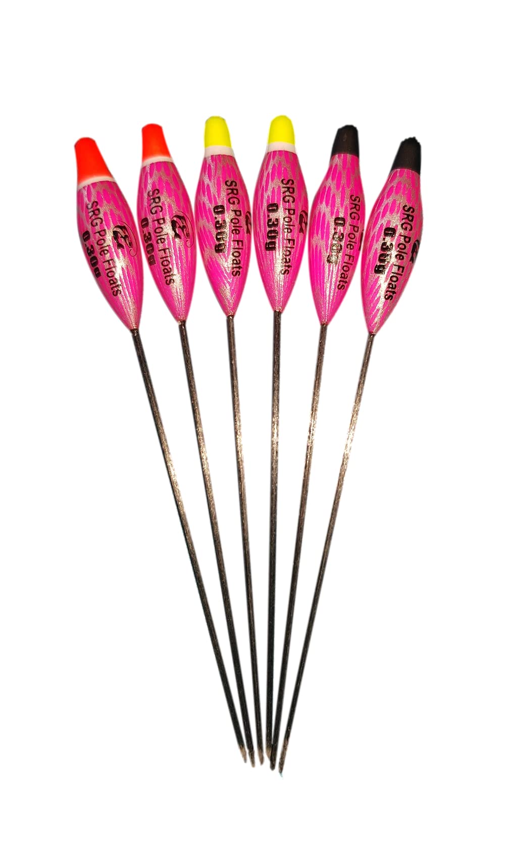 SRG Pole Floats SRG025 Pack of 6 x Pole Inline Shallow Dibber choose from (0.1g / 0.2g / 0.3g) (6 x 0.2g (6 x Yellow Tip))