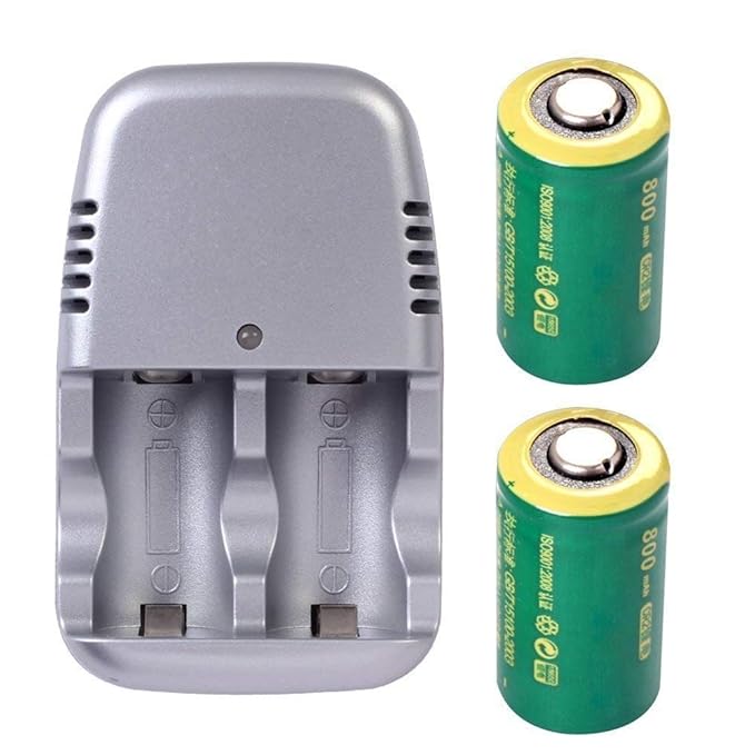 2PCS 3volt 800 mAh CR2 15270 Battery + Charger Rapid Rechargeable Battery Charger for 3V CR2 Lithium Batteries for Golf Rangefinder, Laser Boresighter, Laser Pointer, Funifilm Instax Mini55
