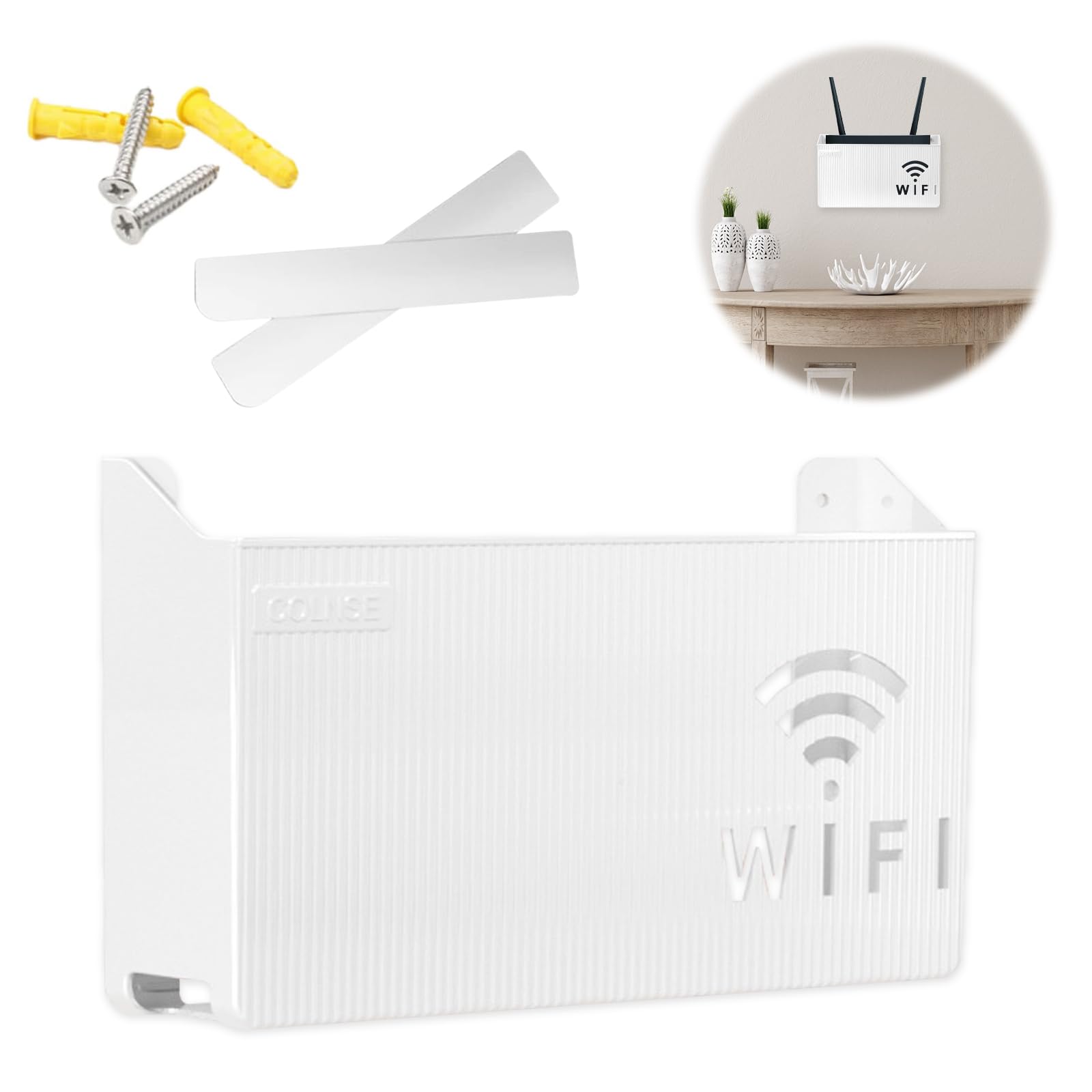 MisFun WiFi Router Storage Box, Wall Mounted WiFi Storage Box, Router Storage Shelf, Wireless WiFi Router Box, WiFi Cable Storage Box, Storage Boxes Shelf for Bedroom Living Room