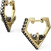 KZZENKI Diamond Shaped Huggie Hoop Earrings for Women Men 14K Gold Plated Cubic Zirconia Cuff Earrings Stud Jewelry Gift