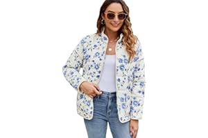 Yozazzy Women's Cropped Floral Quilted Jacket Lightweight Open Front Padded Puffer Coat