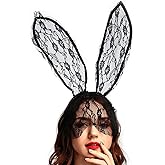 Catery Black Lace Bunny Ears Bunny Mask Rabbit Ears Headband Halloween Accessories for Women