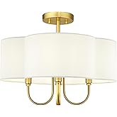 METWET Gold Semi Flush Mount Ceiling Light, 18" 4-Light Light Fixtures Ceiling Mount with Fabric Shade in Quatrefoil for Kitc