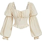 MakeMeChic Women's Renaissance Pirate Costume Corset Tops Puff Long Sleeve Ruched Bust Ruffled Peplum Peasant Blouse