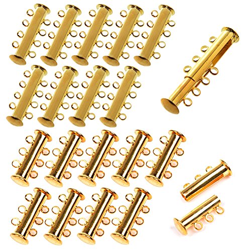 KLOUD City Multi Strand Slide Magnetic Tube Clasps for Necklace Jewelry Findings (10 pcs Golden 3 Strands&10 pcs Golden 4 Strands)