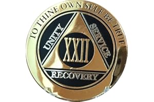 RecoveryChip 22 Year AA Medallion Elegant Black Gold Silver Bi-Plated Alcoholics Anonymous Chip
