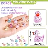 JOLCEEY 100pcs Mini Ducks Glitter Resin Tiny Ducks 10 Colors Aquarium Dollhouse view 2