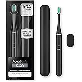 Aquasonic Icon ADA-Accepted Rechargeable Toothbrush | Magnetic Holder & Slim Travel Case | 2 Brushing Modes & Smart Timers | Gentle Micro-Vibrations(Onyx)