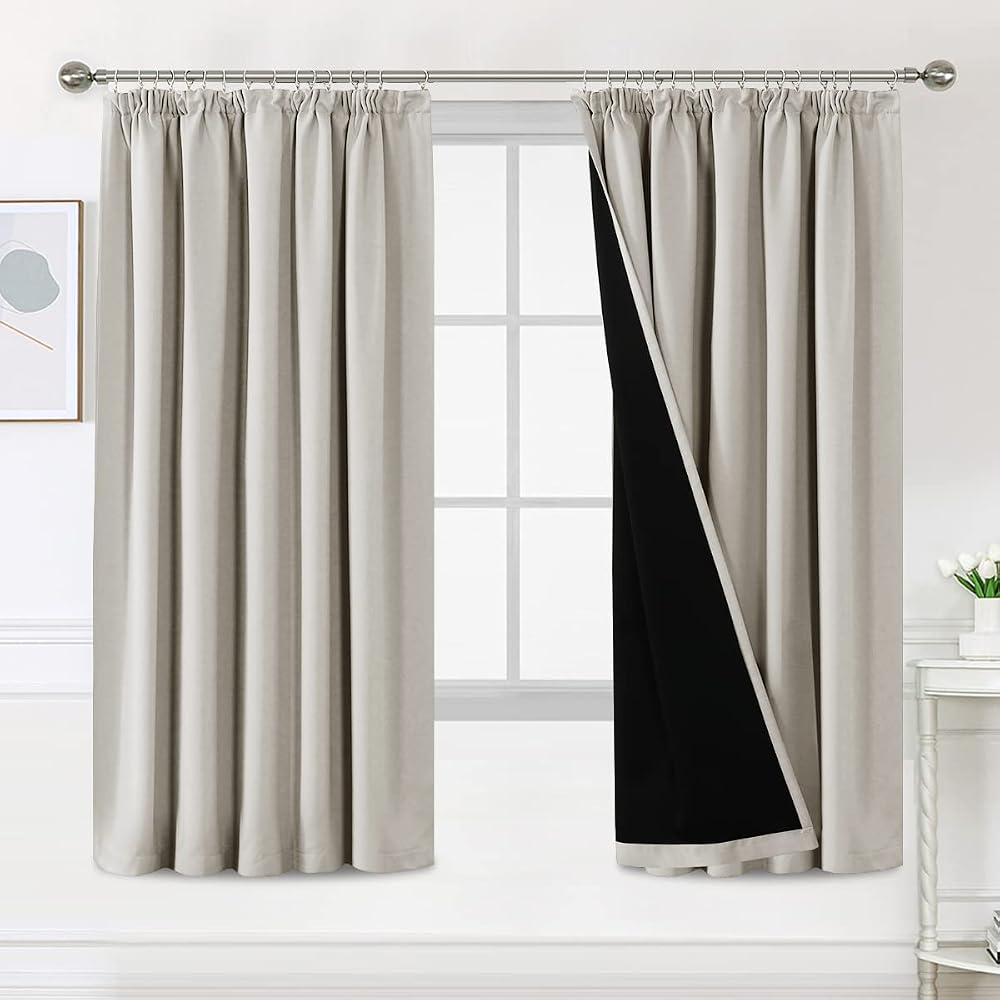 BellaHills 100% Blackout Curtains 66x72 Pencil Pleat Pair Pumice Stone