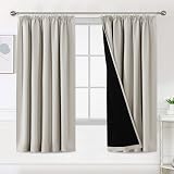 BellaHills 100% Blackout Curtains 66x72 Pencil Pleat Pair Pumice Stone