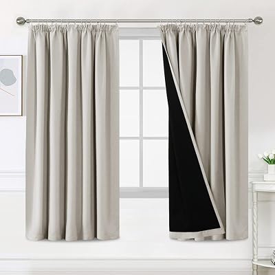 BellaHills 100% Blackout Curtains 66x72 Pencil Pleat Pair Pumice Stone