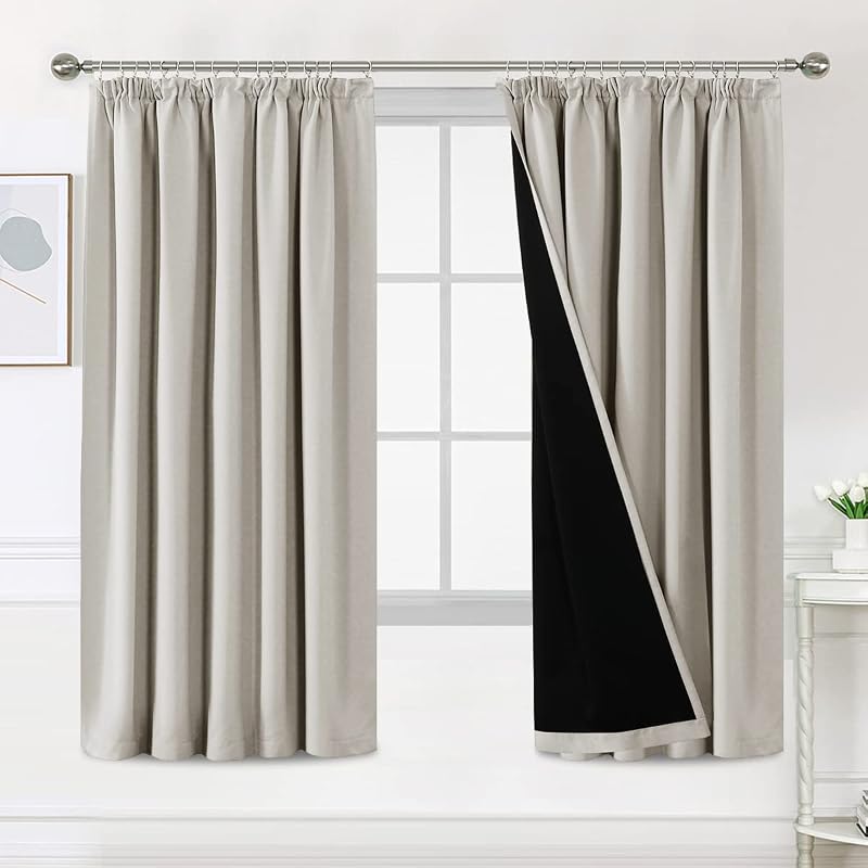 BellaHills 100% Blackout Curtains 66x72 Pencil Pleat Pair Pumice Stone