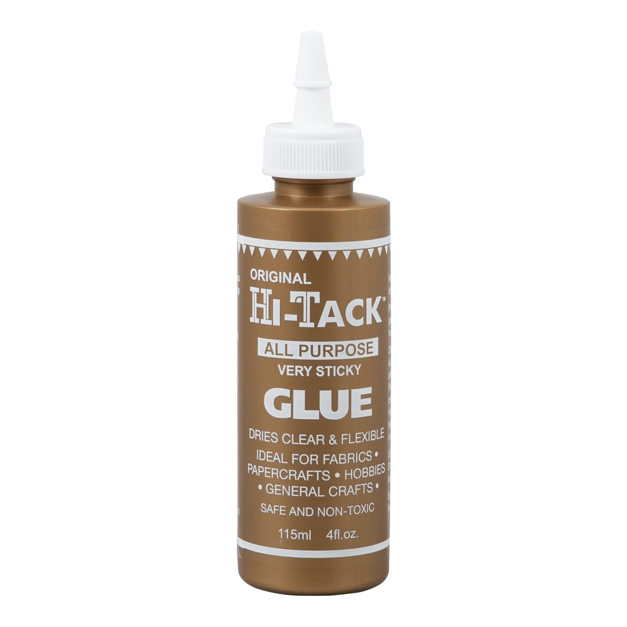 Hi-Tack Original All-Purpose Very Sticky Glue – 115ml Strong, Flexible, Clear-Drying Adhesive for Fabric, Wood, Paper, Metal & Crafts Safe, Non-Toxic, Heat-Resistant Counter-Top Stand Display