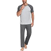 CF Mens Bamboo Rayon Pajamas Set Soft Sleepwear Short Sleeve Shirts & Pajama Pants Lightweight Summer Pjs Loungewear S-XL