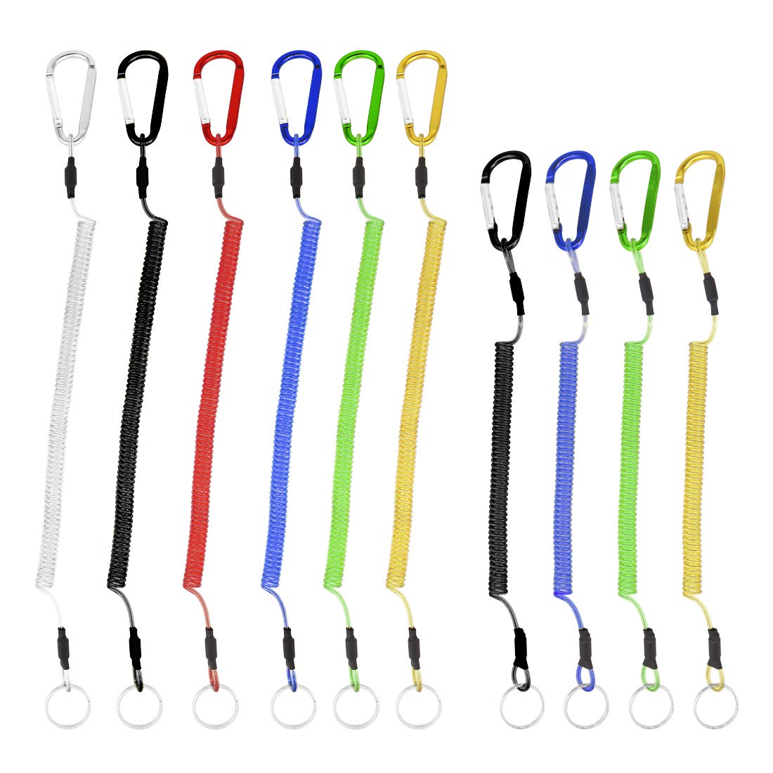 Wudong 10 Pcs Metal Colorful Color Carabiner Hook with Stretchy Spiral Key Ring for Keys Fishing Wallet Cellphone Backpack