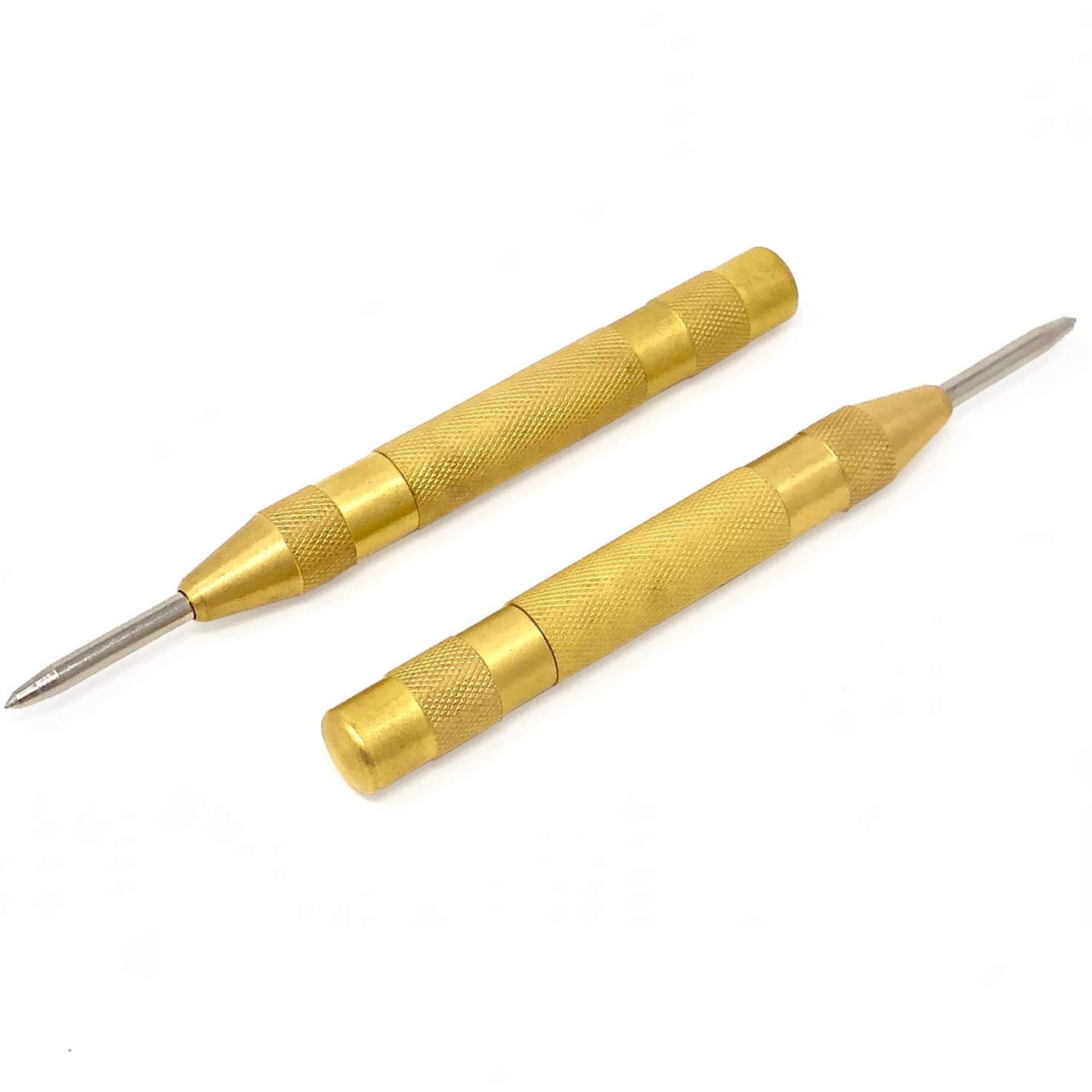 Automatic Centre Punch - 5 inch Brass Spring Loaded Center Hole Punch with Adjustable Tension, Hand Tool for Metal or Wood - Pack of 2