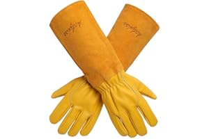 Acdyion Gardening Gloves for Women/Men Rose Pruning Thorn & Cut Proof Long Forearm Protection Gauntlet, Resistant Thick Cowhide Leather Work Garden Gloves