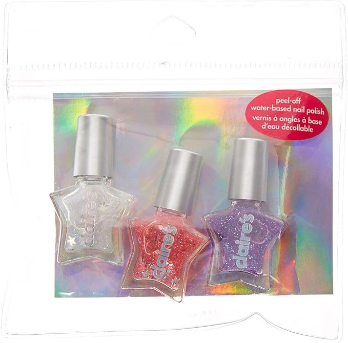 Claire's 3 Pack Mini Star Glitter Water Based Nail Polish Set Clear