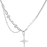 Fivexing Cross Necklace for Women Irregular Double Layered Y-shaped Chain Y2k Pearl Fashionable Hip-hop Trend