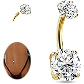 JESMODA 1PC G23 Titanium Belly Button Rings 14G 1.6MM Round Cubic Zirconia Belly Rings 6 Sizes of Length to Choose Navel Barbell Belly Piercing Jewelry for Women
