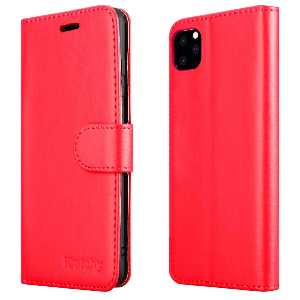 iCatchy For iPhone 11 Case Shockproof Leather Wallet Book Flip with Card Slots Kickstand Magnetic Closure Cover for iPhone 11 (6.1") Phone Case (Red)