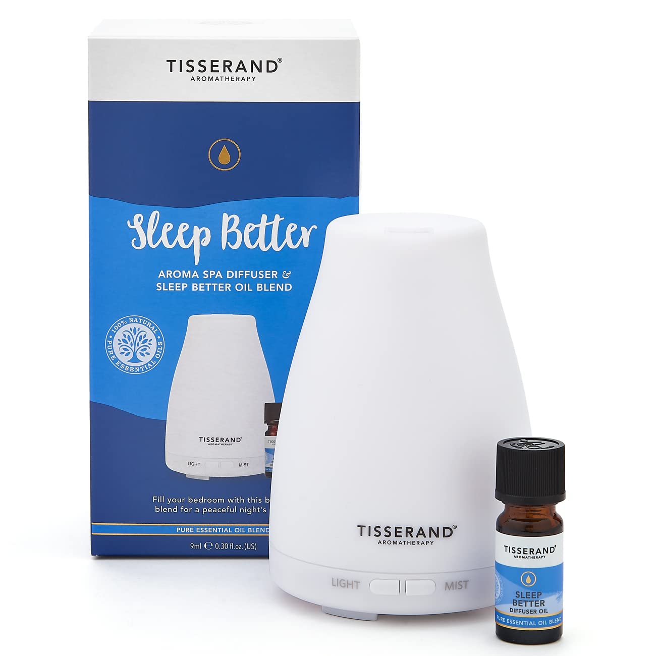 Tisserand - Sleep Better | Aroma Spa Diffuser with Lavender, Jasmine & Sandalwood Diffuser Oil | 100% Pure Essential Oil Diffuser Set | 1 x 9ml
