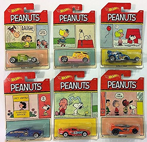 2017 Hot Wheels PEANUTS Complete Set Of 6 : CHARLIE BROWN (Bone Shaker), SNOOPY (Altred Ego), LUCY (Purple Passion), FRANKLIN (Chicane), LINUS (Circle Tracker), SALLY (Qombee)