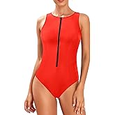Tempt Me Women Athletic One Piece Swimsuit Zipper High Neck Bathing Suit Racerback Swimwear