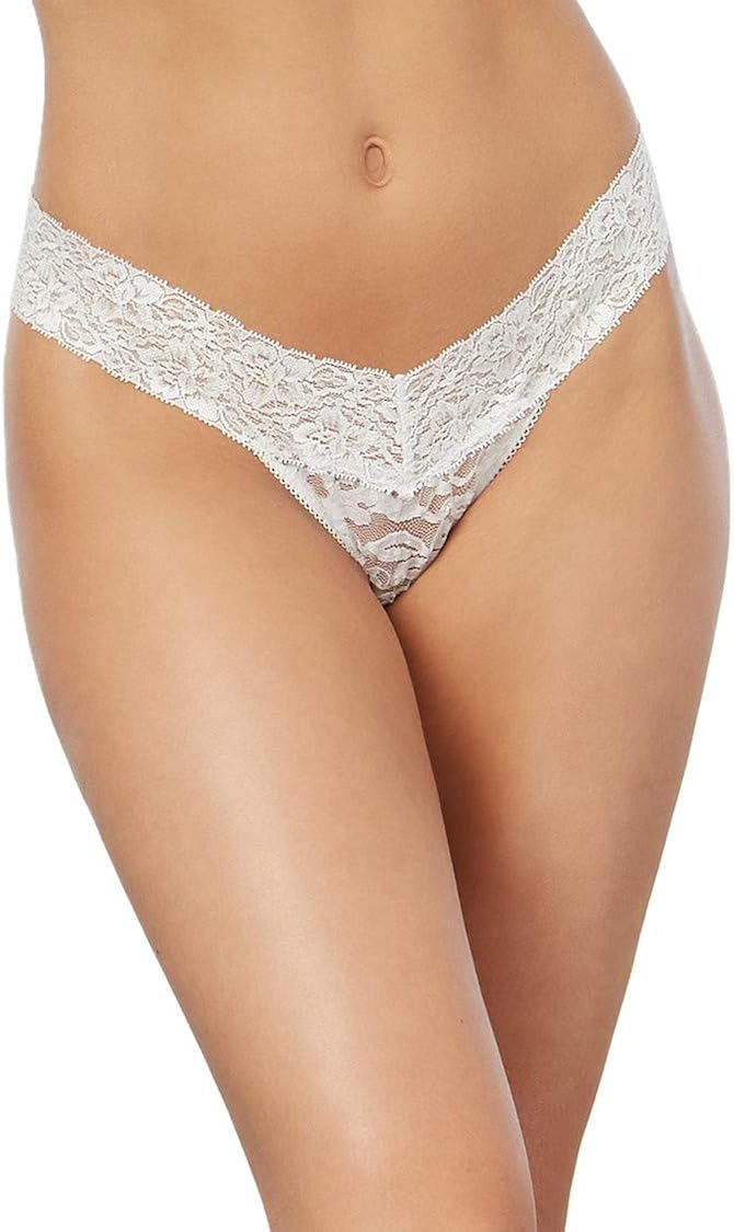 Dreamgirl Women's Thong with Stretch Lace Waistband, White, One Size: Adult Exotic Thong Underwear: Clothing