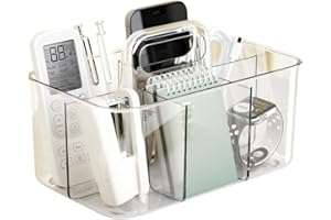 Vidifor Clear Thickened Portable Caddy Tote, Shower Caddy with Handle for Art Supplies, Makeup, Crafts, Colored Pencils, Sewing, Office Supplies (Clear)