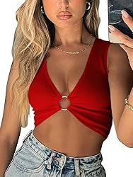 AEVZIV Sexy Crop Tops for Women Sleeveless Deep V