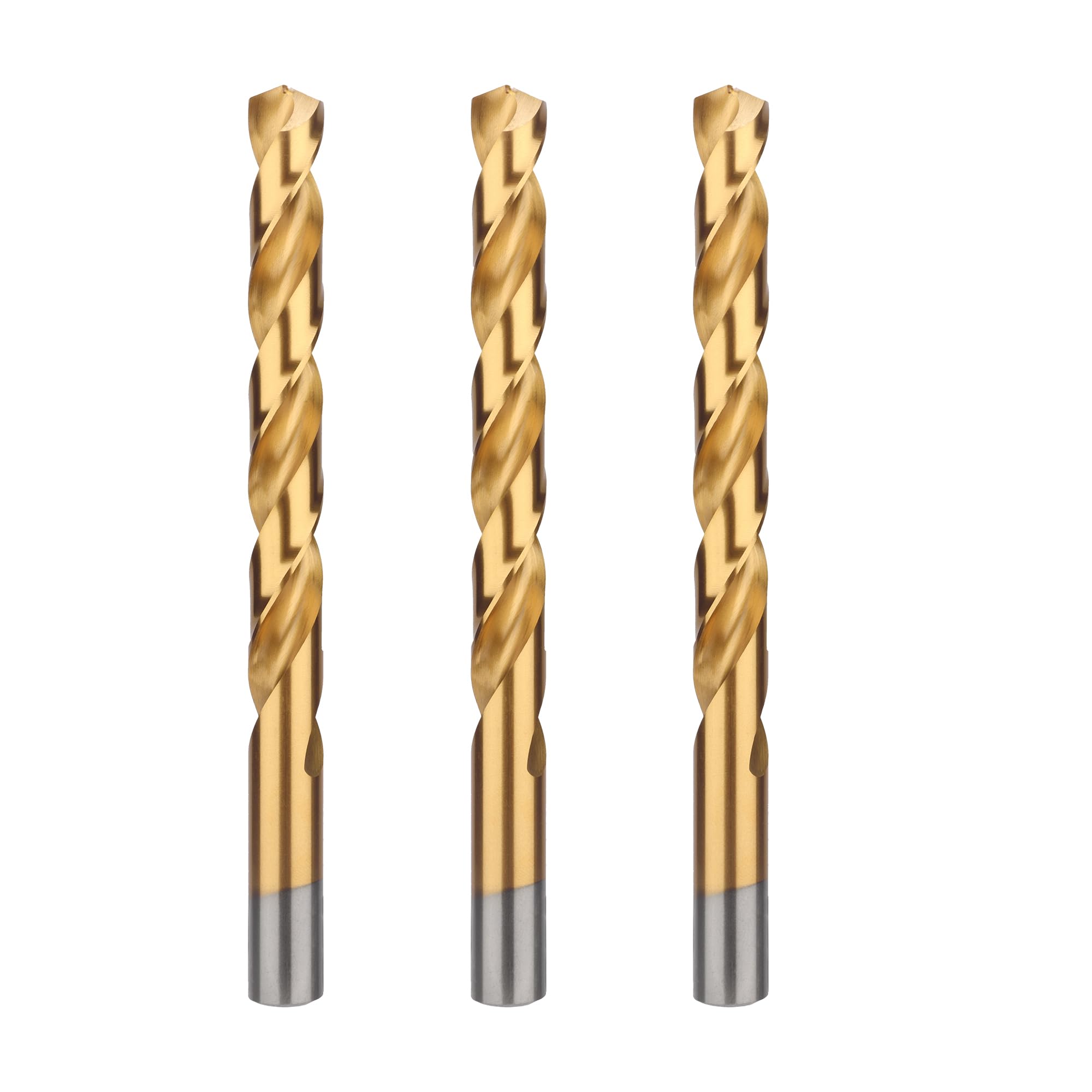 View 1 of 1/2" Titanium Drill Bits, HSS Metal Jobber Length Twist Drill Bits, 135° Split Point, Suitable for Drilling in Metal, Plastic, Wood, Pack of 3pcs, BECOLLO…