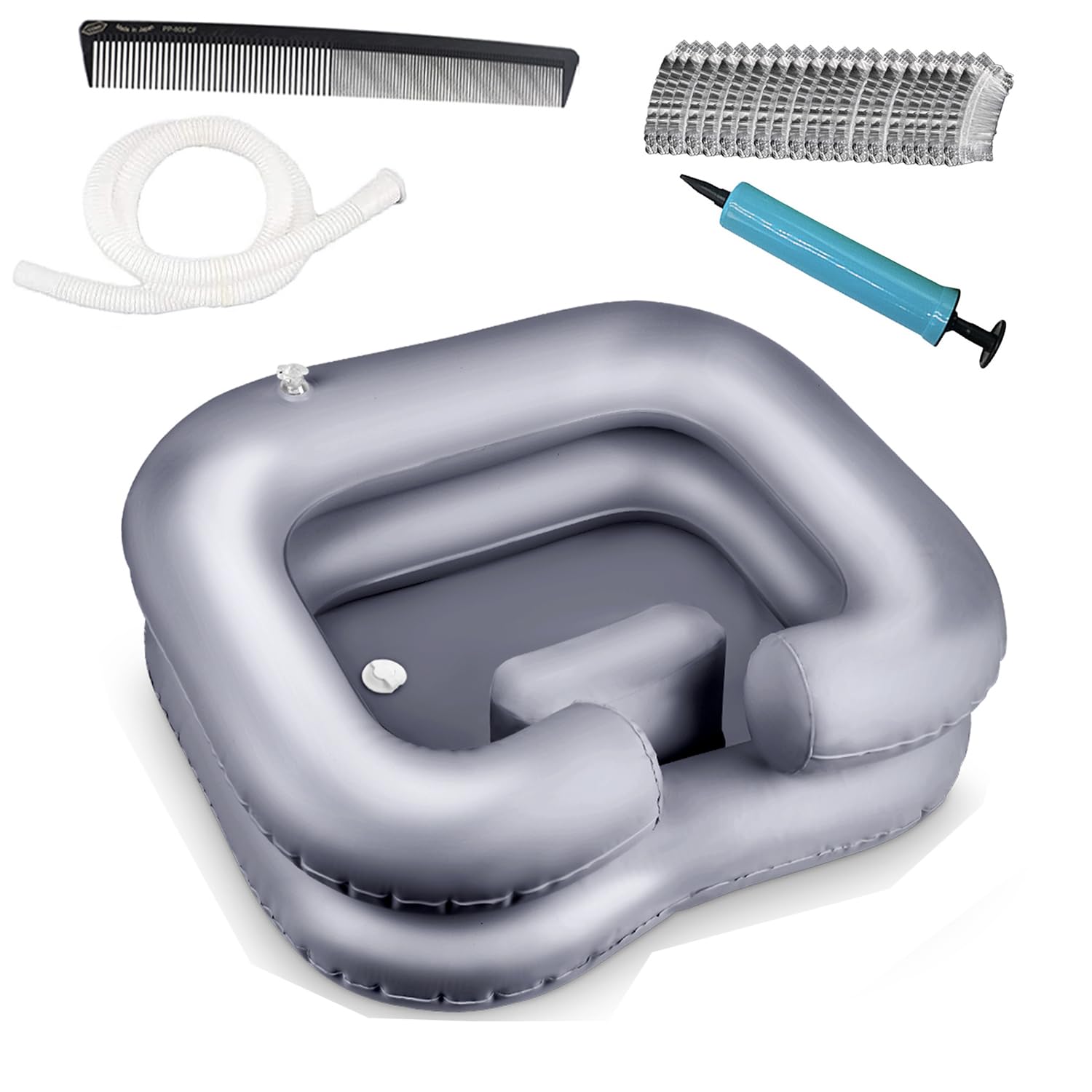 Samlomi Hair Washing aids for Disabled, Inflatable Shampoo Basin - Portable Hair Washing Bowl/Tub for Bedridden, Disabled,Injured, Elderly, Hair Washtub for Dreadlocks and at Home Sink Washing (Gray)