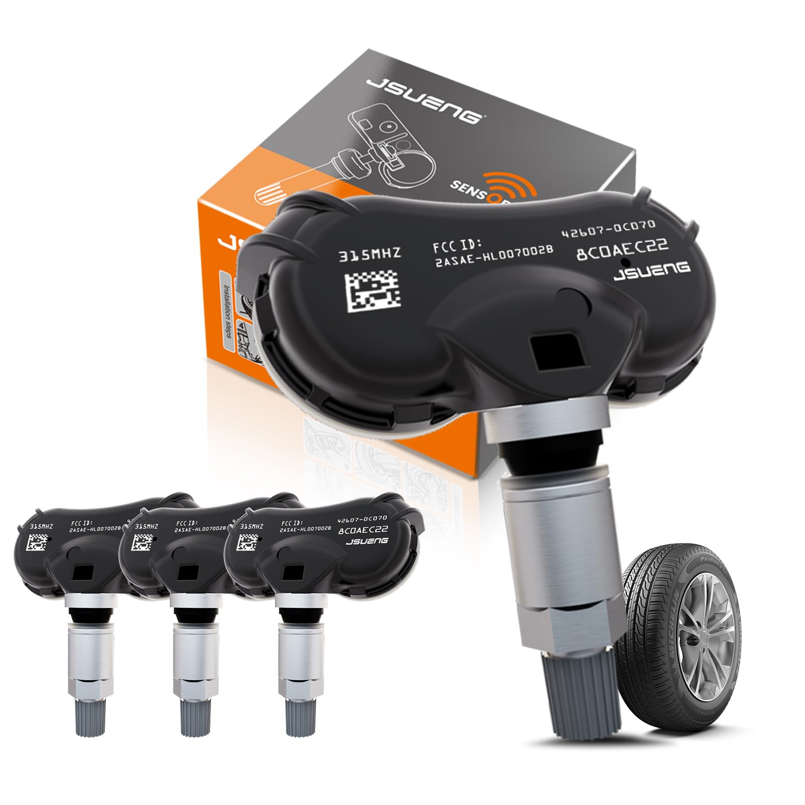Jsueng 4PCS TPMS Sensor for Toyota Sequoia, Sienna, Tundra | Pre-Programmed 315MHz